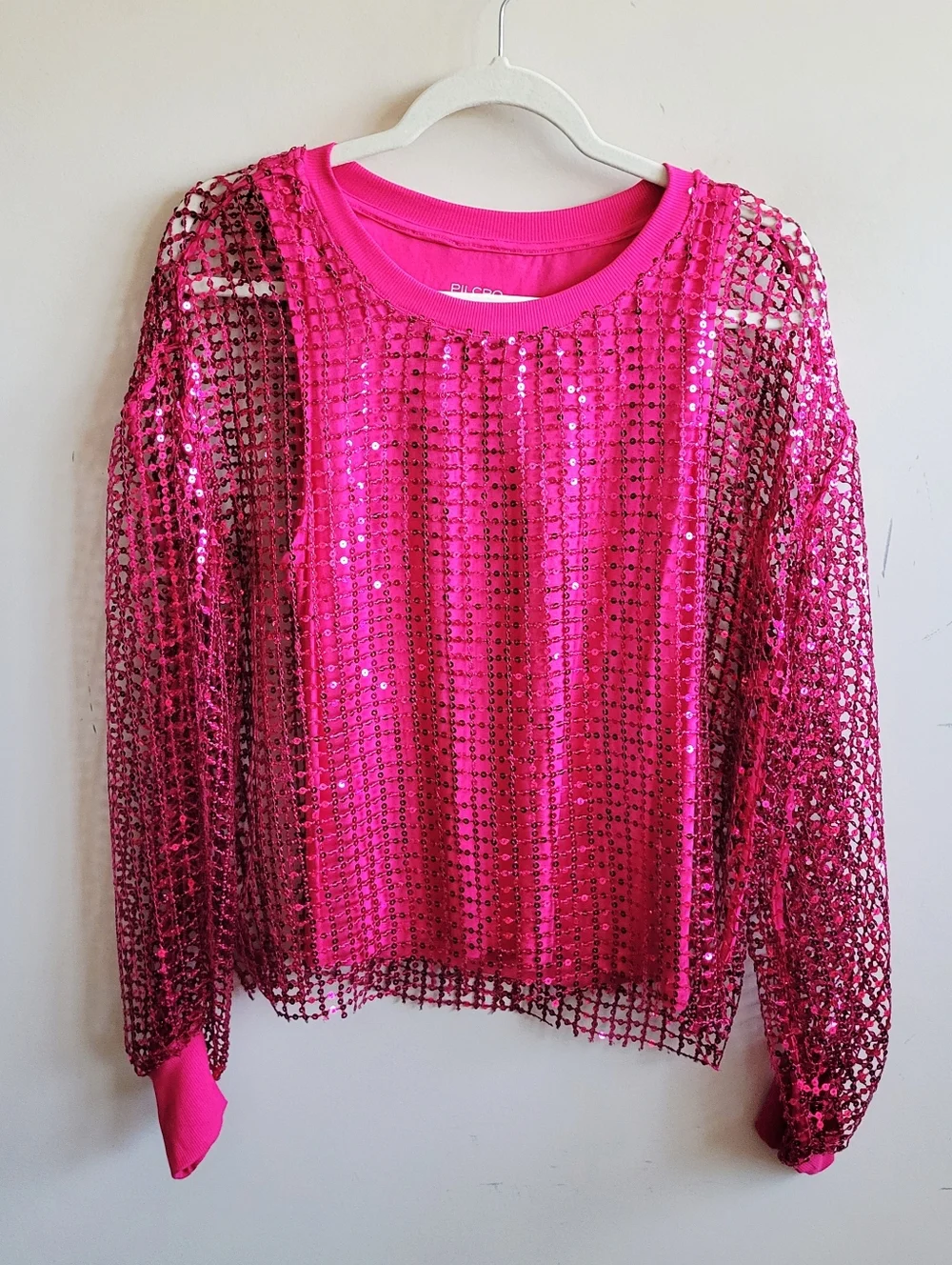 Pilcro Long-Sleeve Sequin‎ Top Raspberry